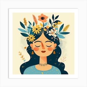 Woman With Flowers On Her Head 9 Art Print