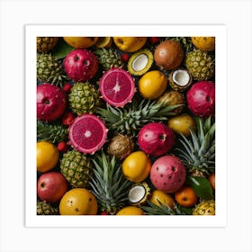 Tropical Fruits On A Black Background Art Print