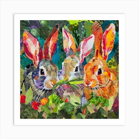 Bunnies Munching On Vegetables Collage 1 Art Print