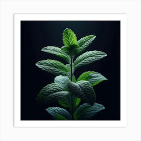 Mint Leaves On Black Background 1 Art Print