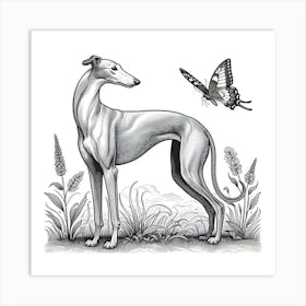 Line Art greyhound dog 4 Art Print