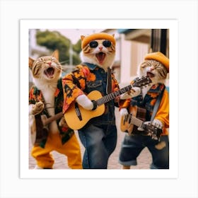 Cats Playing Guitar 2 Art Print