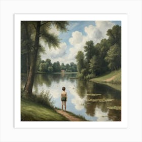 Boy Stood At A Lake 1 Art Print