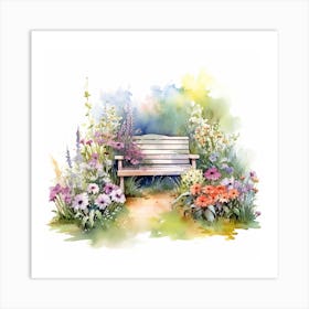 Marion Flower Garden With Bench Watercolor White Background 2890df56 C052 4900 8246 60486e475974 Art Print