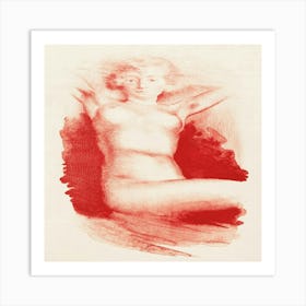 Naked Woman Showing Her Breasts, Vintage Nude Illustration Art Print