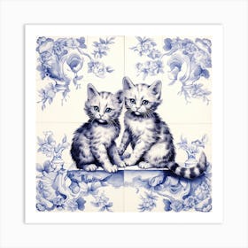 Kittens Cats Delft Tile Illustration 6 Art Print