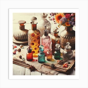 Perfume Bottles On A Table Art Print