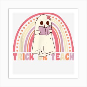 Trick Or Teach Groovy Ghost Vintage Retro Rainbow Halloween Art Print