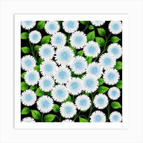 White Flowers On A Black Background 1 Art Print