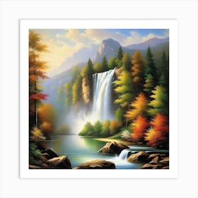Waterfall In Autumn 15 Art Print