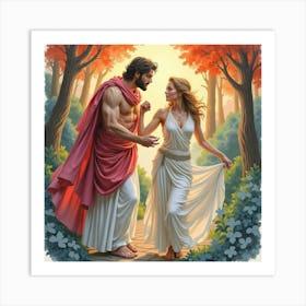 Watercolor The Greek Myths Of Love And Passion In A Vivid Scene 1 Art Print