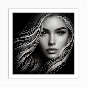 Black And White Portrait Of Beautiful Woman Art Print