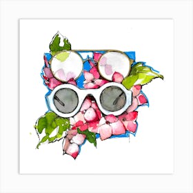 Sunglasses And Pink Flowers Art Print