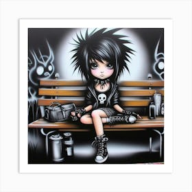 Punk Girl Sitting On A Bench Art Print