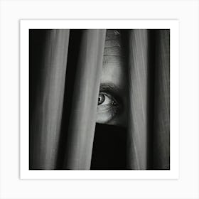 Man Peeking Through Curtains Art Print