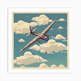 Vintage Airplane In The Sky Art Print