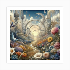 Clock In The Garden Art Print