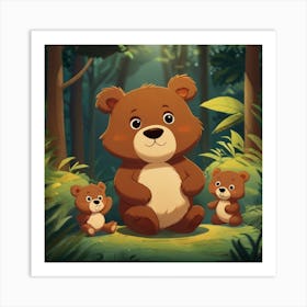 Cartoon Bears In The Forest Art Print