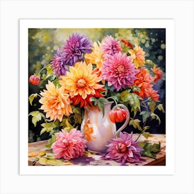 AI Harmony in Bloom: Radiant Dahlia Serenade  Art Print