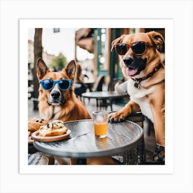 Two Dogs At A Table Art Print