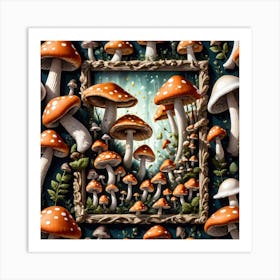 Mushrooms In A Frame 6 Art Print