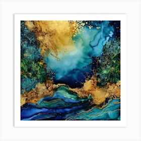 Blue And Gold Abstract Painting Art Print