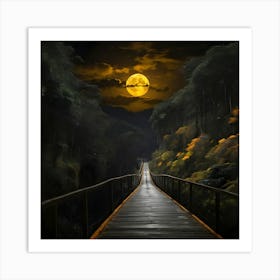 Full Moon Over A Wooden Bridge Art Print