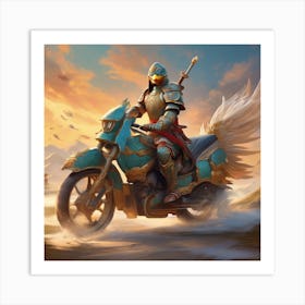 Warrior Riding A Motorcycle Art Print