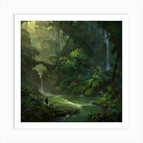 Waterfall In The Jungle 23 Art Print