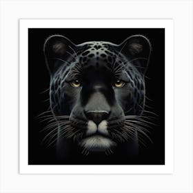 Black Jaguar portrait on black background Art Print