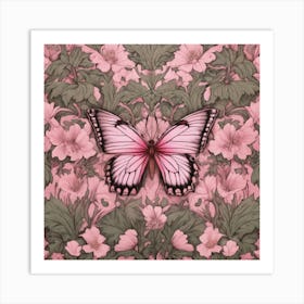 William Morris Print Pink Butterfly Botanical 1 Art Print