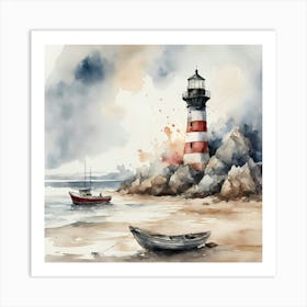 Lighthouse On The Beach Art Print