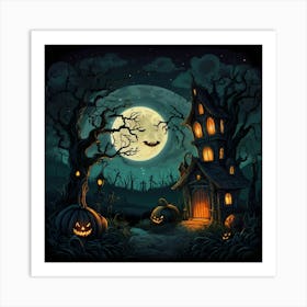 Halloween House At Night Art Print