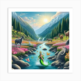 Mermaid In The River Art Print