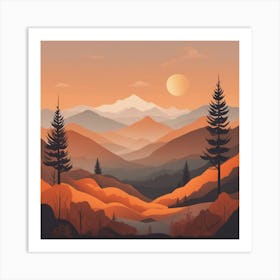 Misty mountains background in orange tone 13 Art Print