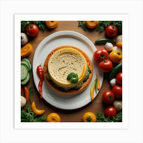 Cheese Pizza On A Plate With Vegetables Art Print