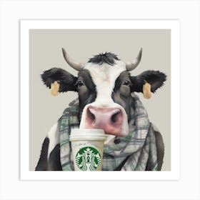 Watercolour Cowbucks Coffee Cow Buttercup Art Print