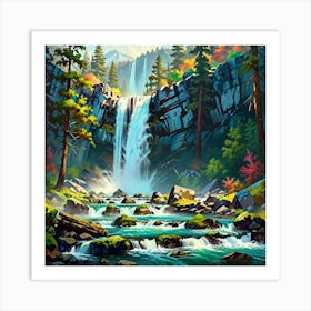 Waterfall In The Forest 4 Art Print