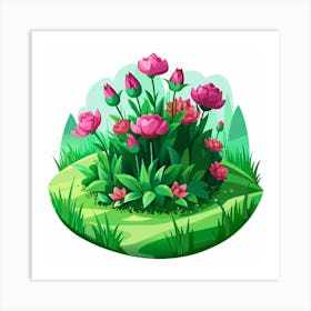 Lush Pink Peony Flower Bush Art Print