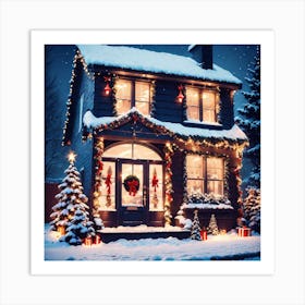 Christmas House At Night 4 Art Print