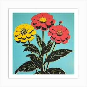 Zinnia 3 Pop Art Illustration Square Art Print