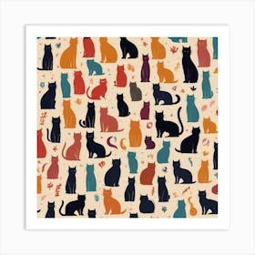 Seamless Pattern Of Cats Art Print