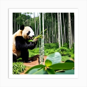 Panda Bear In Bamboo Forest Photo 1 Art Print