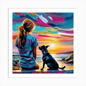 Dog At Sunset Art Print