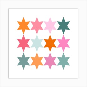 Starry Night Pink, Orange and Teal Stars Art Print