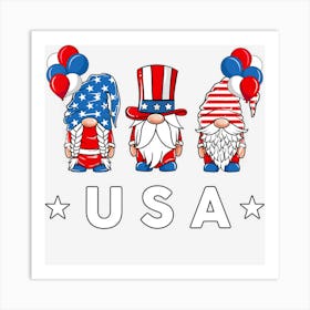 4th Of July Patriotic Three Gnomes American Art Print