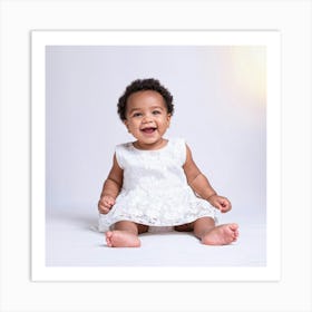 Beaming Infant Grinning Widely Seated In A Softly Lit Studio Space Pastel Colored Backdrop Offers (7) Art Print