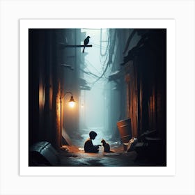 Boy And A Cat Art Print