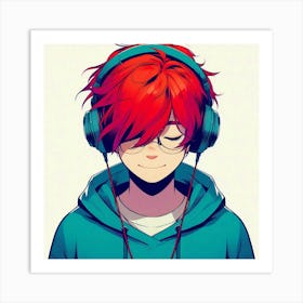 Anime Boy With Headphones Art Print