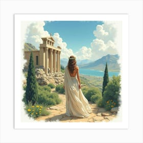 Watercolor Niobe In Mourning With A Scenic Greek Backdrop 1 Art Print